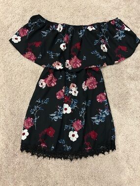 Charlotte Russe Off the Shoulder Black Floral Mini Dress